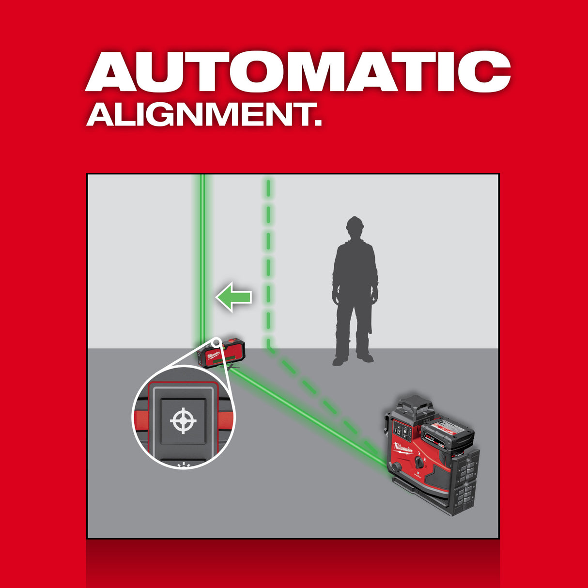 Milwaukee 3642-21 M12™ Green 360° 3-Plane Laser w/Automatic Alignment & Receiver