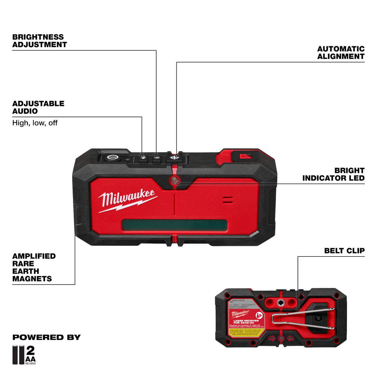 Milwaukee 3642-21 M12™ Green 360° 3-Plane Laser w/Automatic Alignment & Receiver