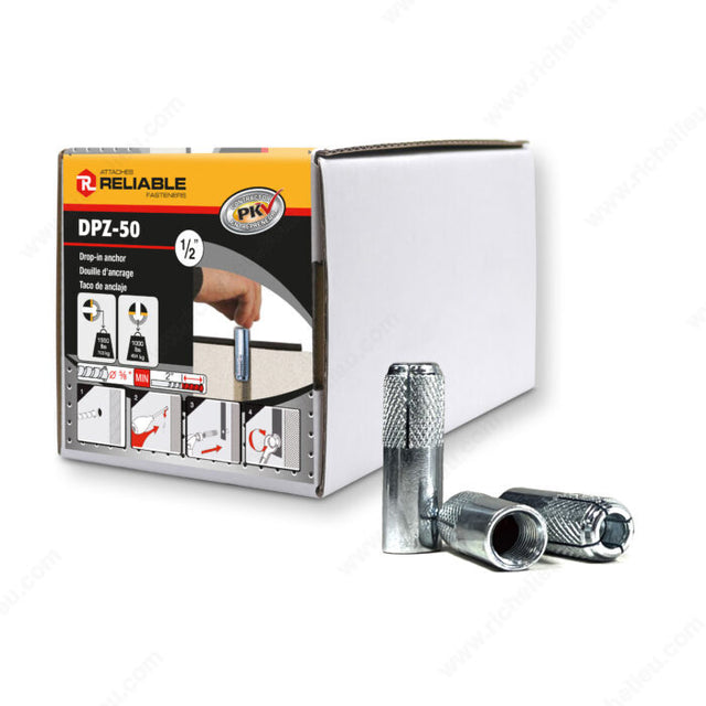 RELIABLE 1/2" Knurled Drop-in Anchor -25pcs