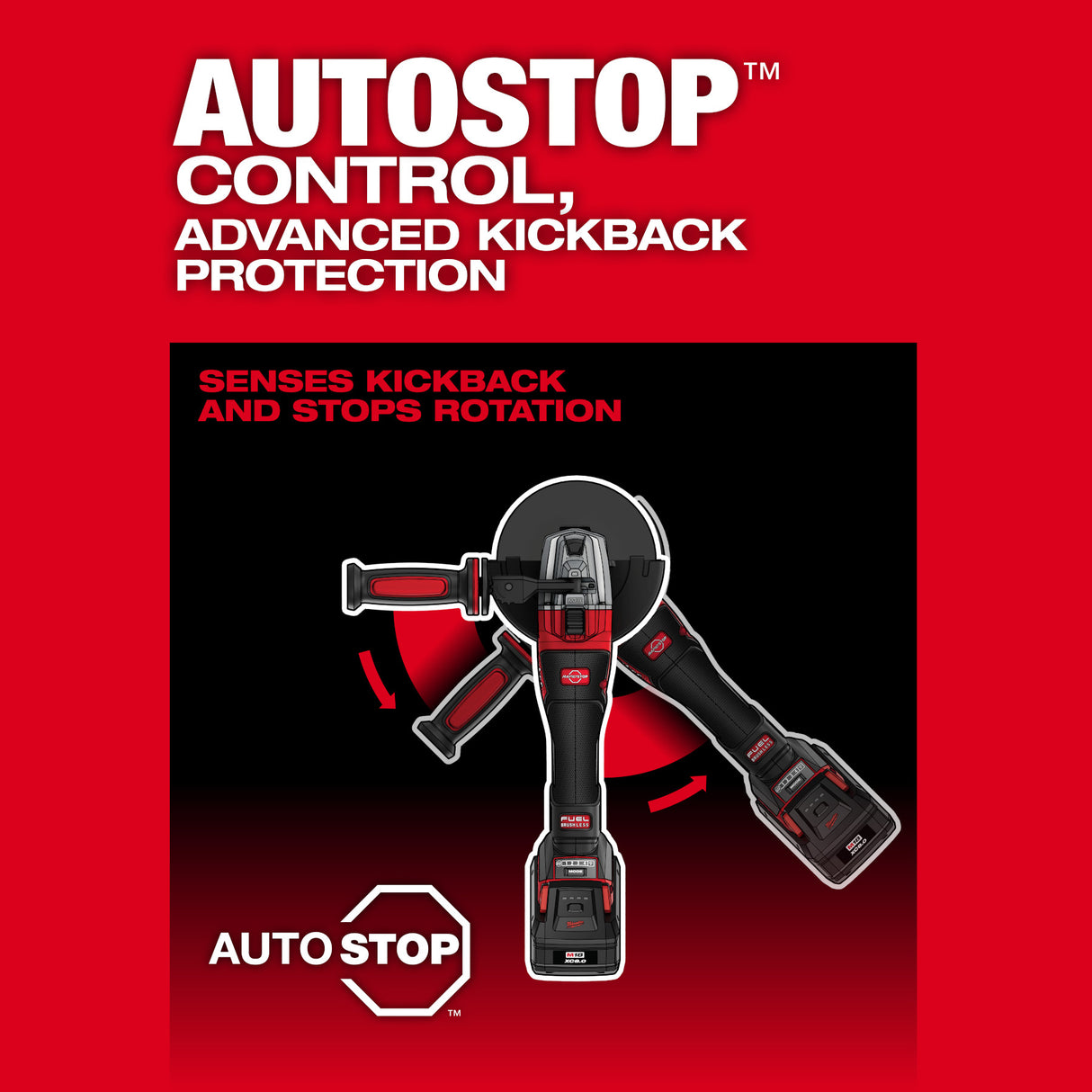 Milwaukee 3676-20 M18 FUEL™ 4 1/2" - 6" Dual Trigger Braking Grinder, Paddle Switch w/ ONE KEY™