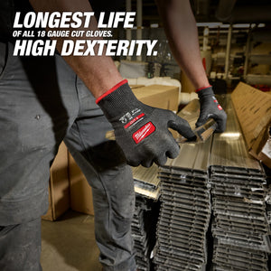 Worker wearing Milwaukee Cut Level 5 High Dexterity gloves handling metal pieces