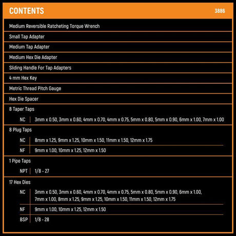 GEARWRENCH 3886 42 Piece Metric Ratcheting Tap and Die Set
