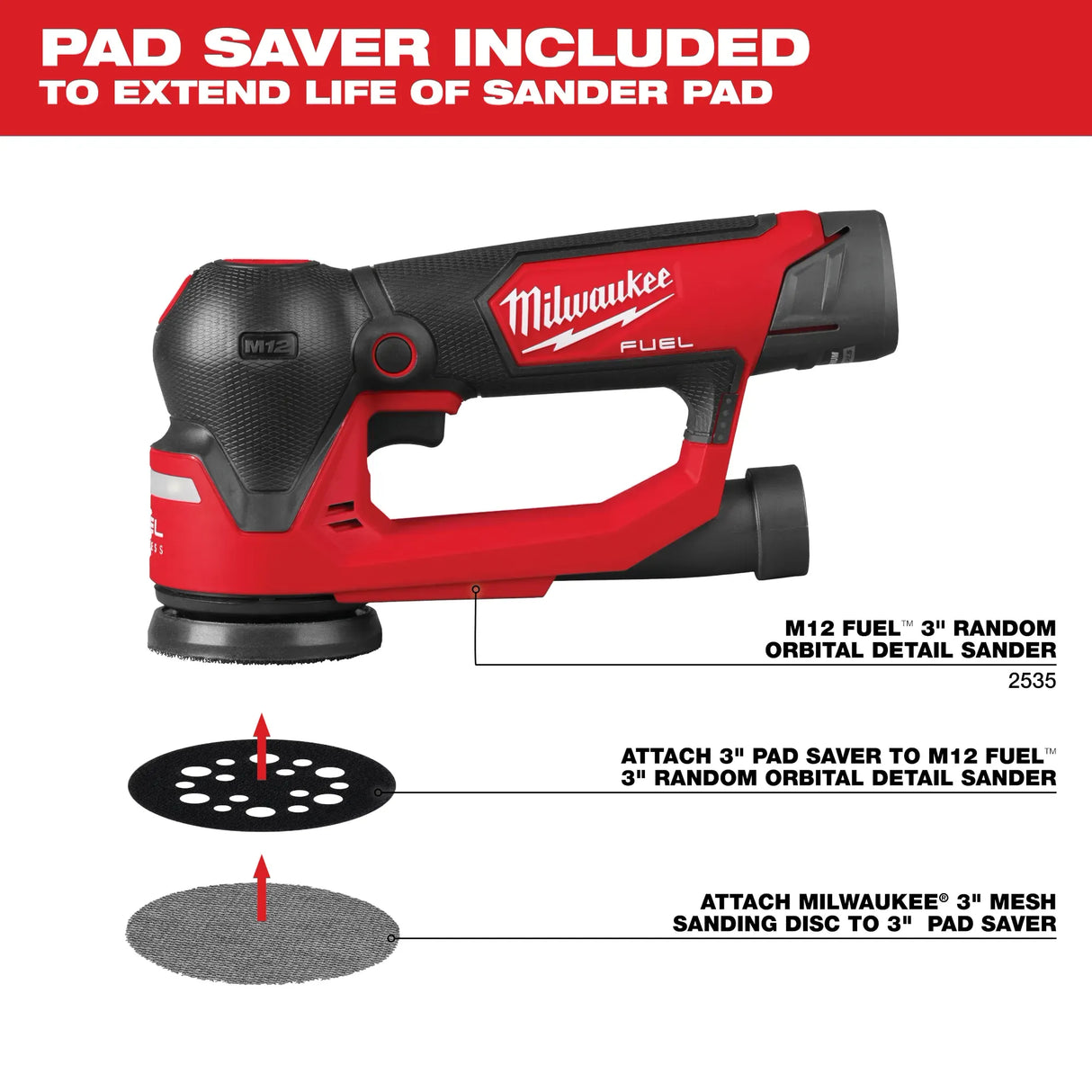 Milwaukee 3” Assorted 80, 120, 180 Grit Mesh Sanding Discs with POWERGRID™ Tear Resistant Mesh – 36 pk + 3 Pad Savers