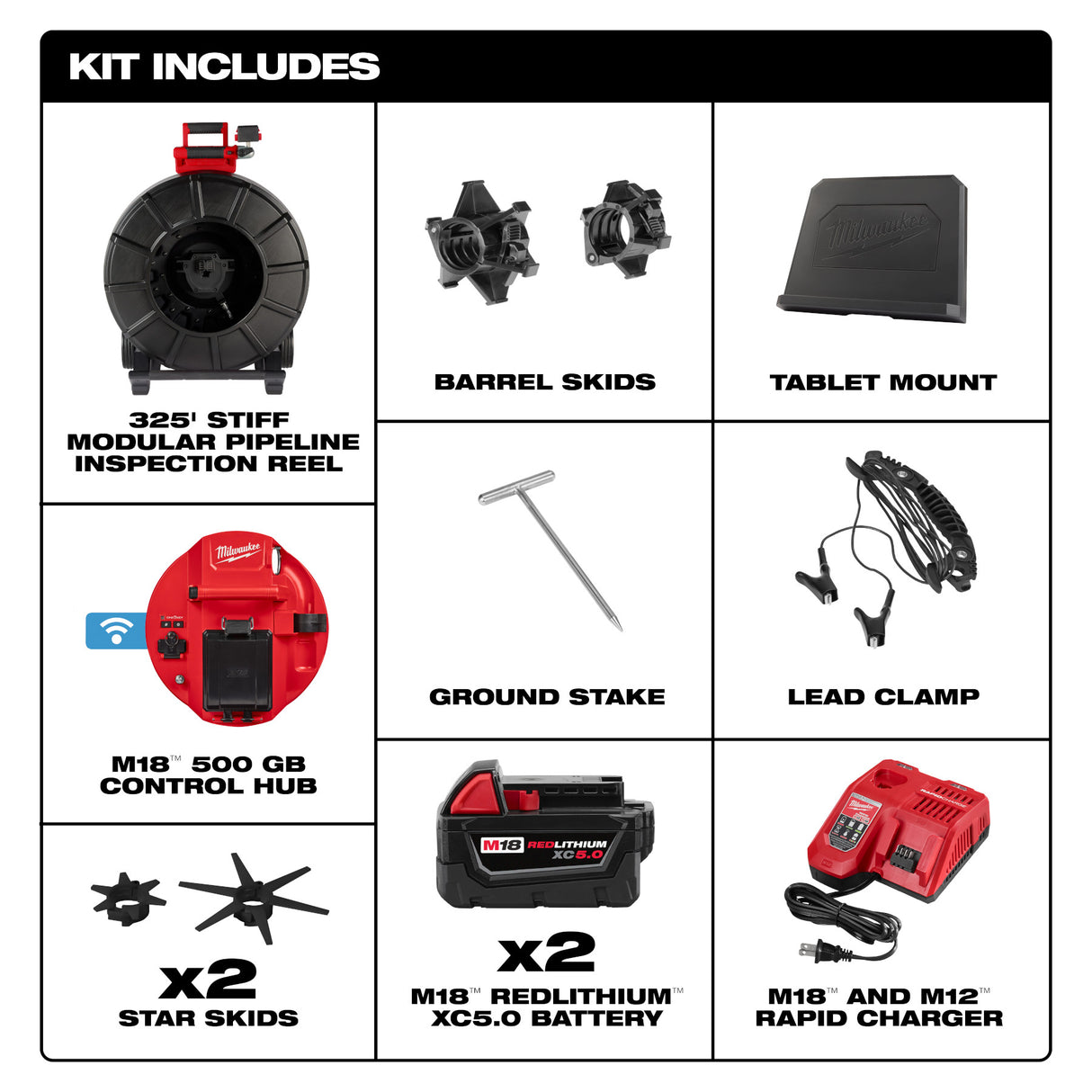 Milwaukee 3976-22 M18™ 325’ Stiff Modular Pipeline Inspection System