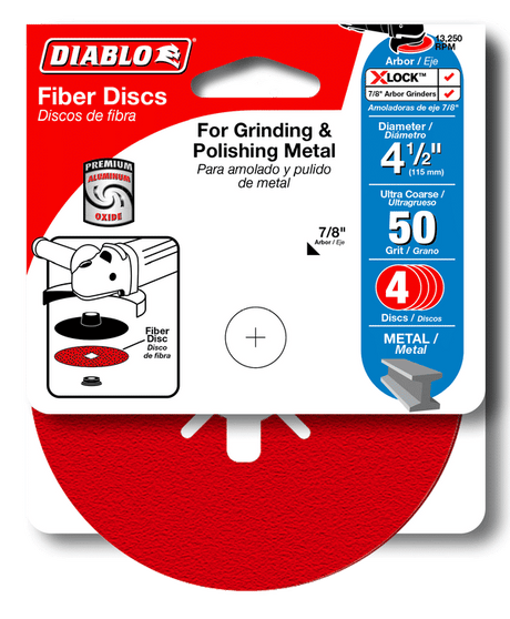 DIABLO CDF045050S04G 4-1/2" 50-Grit Fiber Discs for Metal (4-pk)