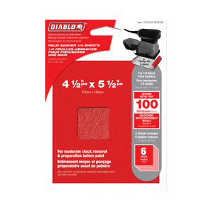 DIABLO DCS045100S06G 4-1/2" x 5-1/2" 100-Grit Palm Sander 1/4 Sanding Sheets (6-Pack)