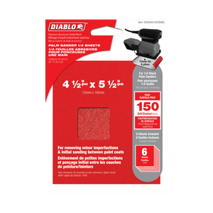 DIABLO DCS045150S06G 4-1/2" x 5-1/2" 150-Grit Palm Sander 1/4 Sanding Sheets (6-pk)