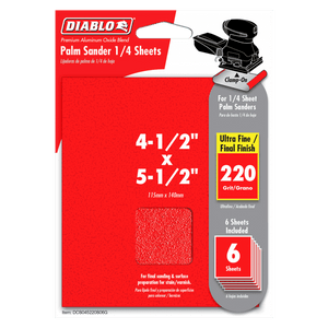 DIABLO DCS045220S06G 4-1/2" x 5-1/2" 220-Grit Palm Sander 1/4 Sanding Sheets (6-pk)