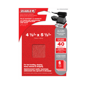 DIABLO DCS045040S06G 4-1/2" x 5-1/2" 40-Grit Palm Sander 1/4 Sanding Sheets (6-pk)