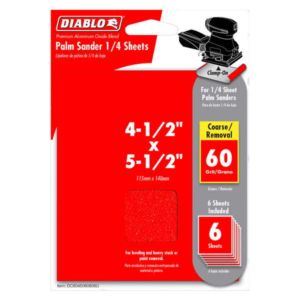 DIABLO DCS045060S06G 4-1/2" x 5-1/2" 60-Grit Palm Sander 1/4 Sanding Sheets (6-pk)