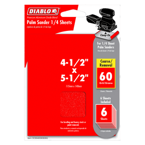DIABLO DCS045060S06G 4-1/2" x 5-1/2" 60-Grit Palm Sander 1/4 Sanding Sheets (6-pk)