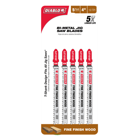 DIABLO DJT101BF5 4" 10TPI Bi-Metal Jig Saw Blades for Wood (5-pk)