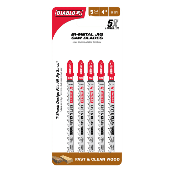 DIABLO DJT101DF5 4" 6TPI Bi-Metal Jig Saw Blades for Wood (5-pk)