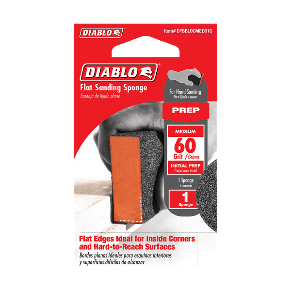 DIABLO DFBBLOCMED01G 4" x 2-1/2" x 1" 60-Grit Flat Edge Sanding Sponge