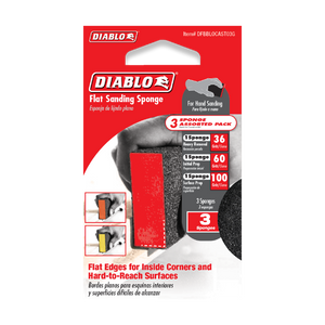 DIABLO DFBBLOCAST03G 4" x 2-1/2" x 1" Assorted Flat Edge Sanding Sponges (3-pc)