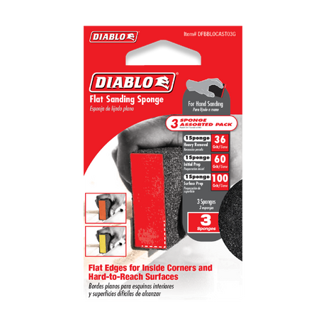 DIABLO DFBBLOCAST03G 4" x 2-1/2" x 1" Assorted Flat Edge Sanding Sponges (3-pc)