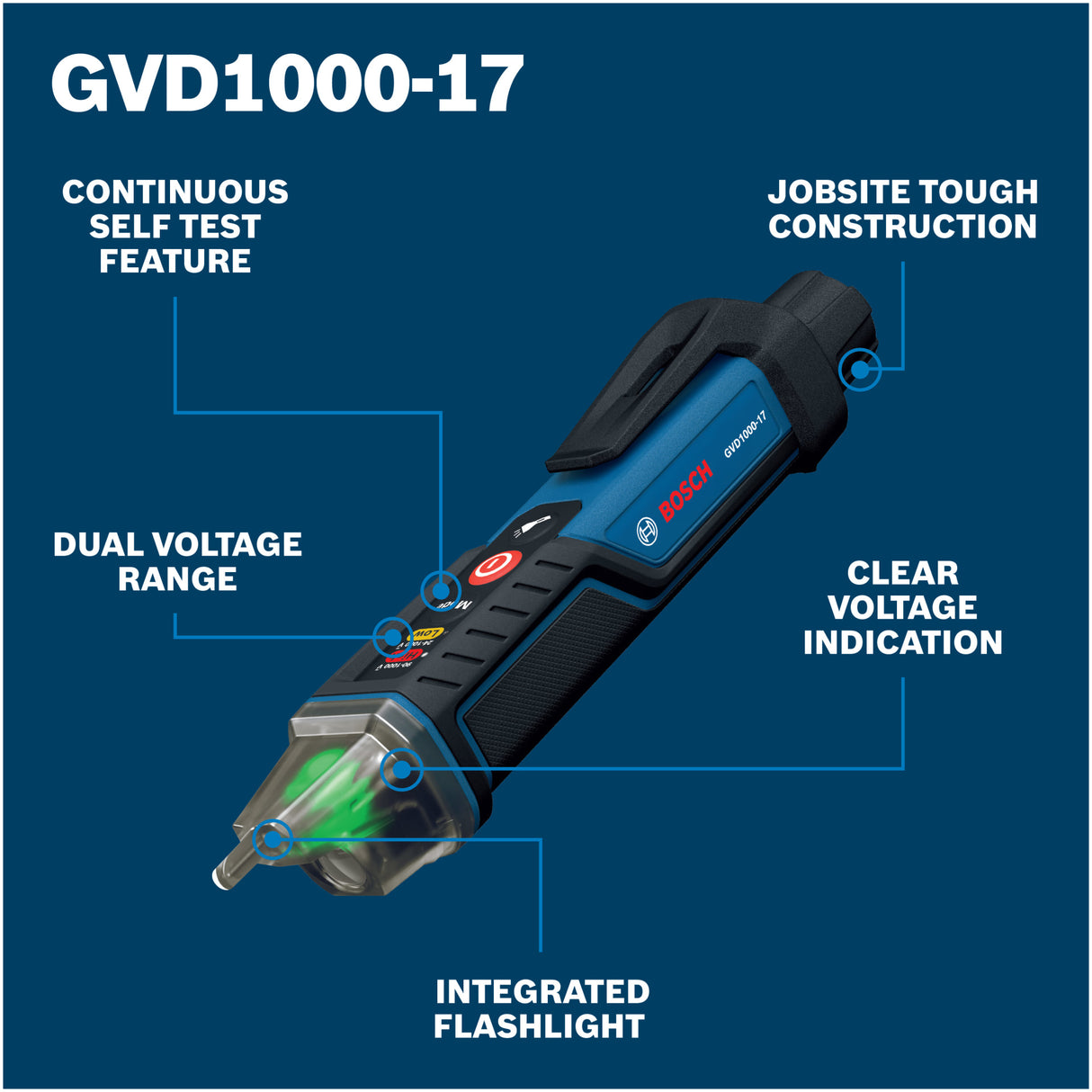 Bosch GVD1000-17 Non-Contact Voltage Tester 24-1000V AC with Flashlight
