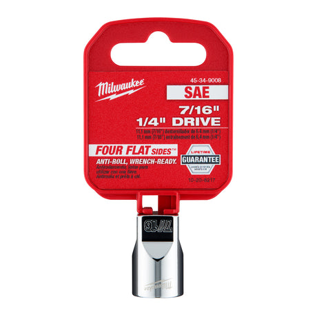 Milwaukee 1/4" Drive 7/16" SAE Socket with FOUR FLAT™ Sides 45-34-9008