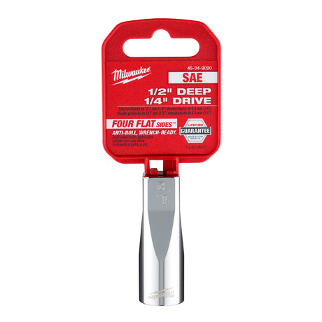 Milwaukee 1/4" Drive 1/2" SAE Deep Socket with FOUR FLAT™ Sides 45-34-9020