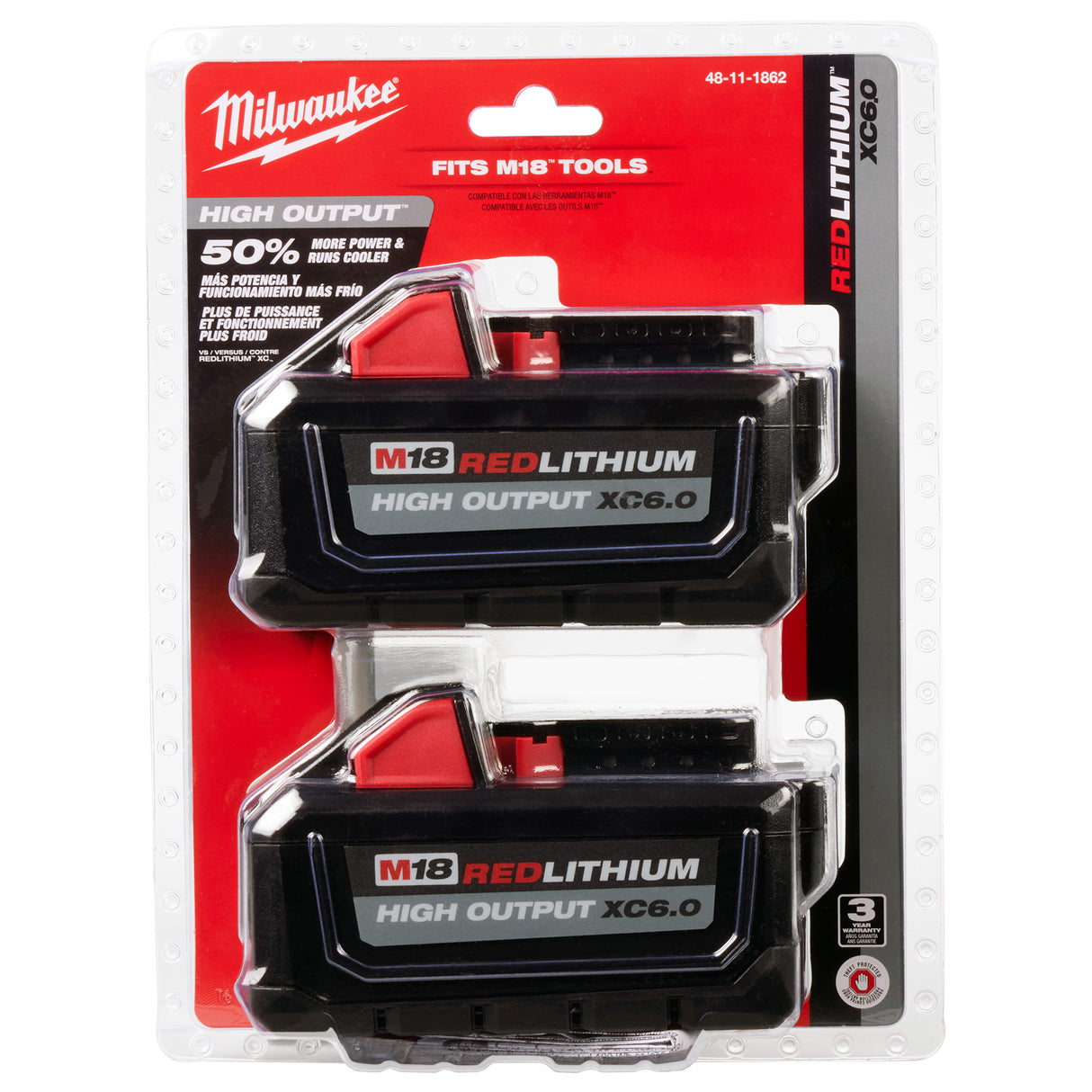 Milwaukee M18™ REDLITHIUM™ HIGH OUTPUT™ XC6.0 Battery Pack (2 Pk) 48-11-1862