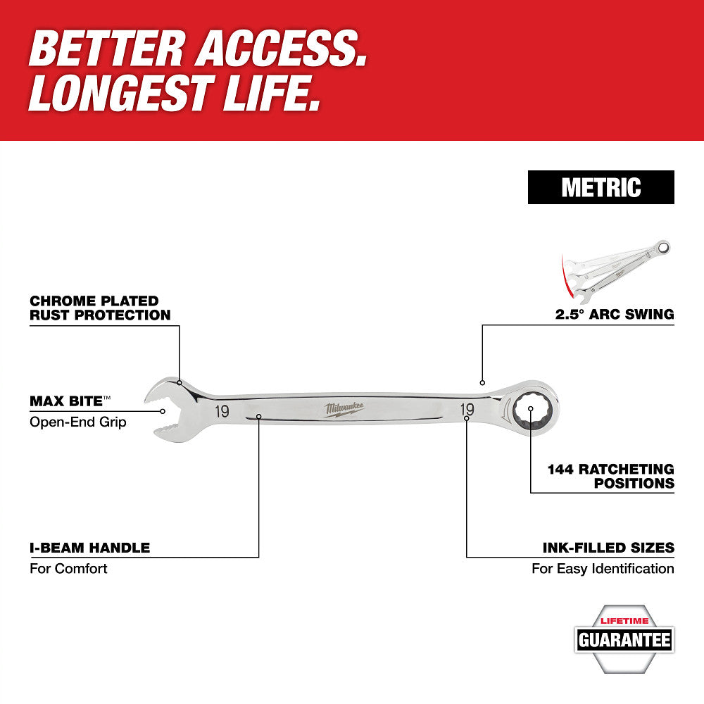 Milwaukee 48-22-0156 15pc. Metric Ratcheting Combination Wrench Set with Tray for PACKOUT™ Drawers