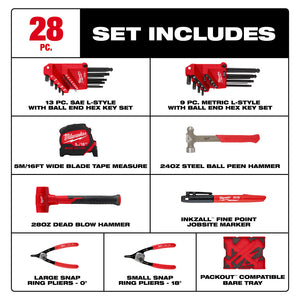 Milwaukee 48-22-0161 28pc. Hex Key & Hammer Set with Tray for PACKOUT™ Drawers