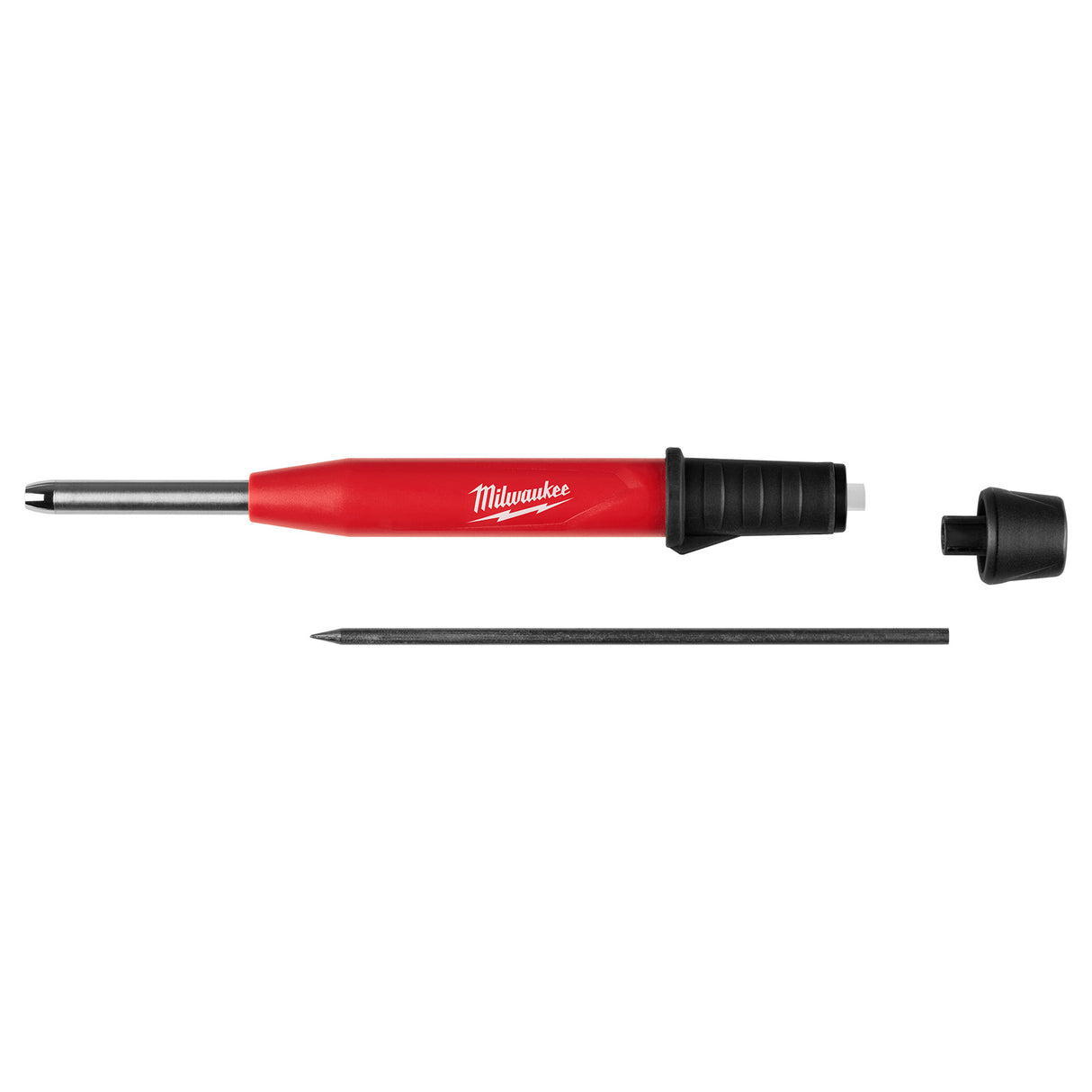 Red Milwaukee tool with black accents on a white background