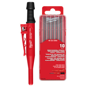 Red Milwaukee mechanical pencil and packaging on a white background