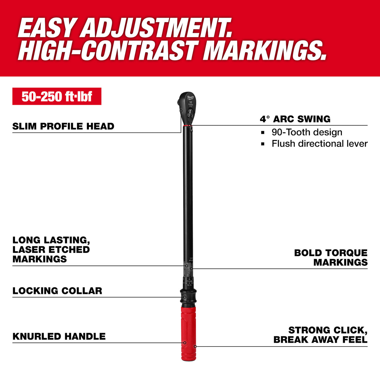 Milwaukee 1/2" Drive Click Torque Wrench (50-250 ft·lbf) 48-22-9203