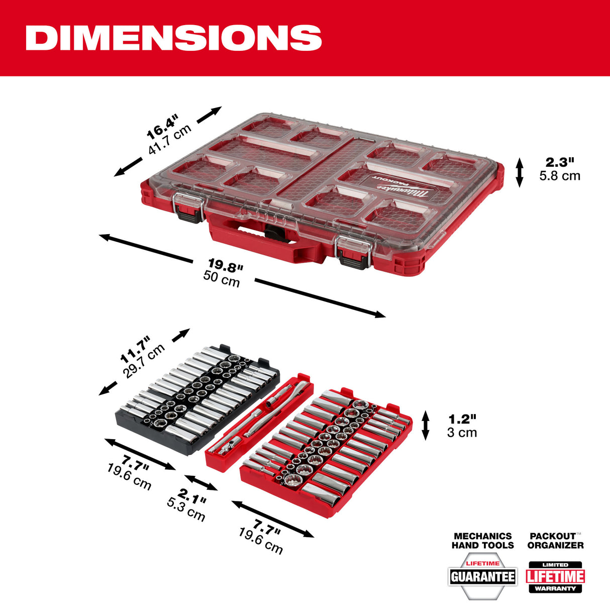Milwaukee 48-22-9285 98pc 3/8" Drive 6-Pt and 12-Pt Metric & SAE Ratchet & Socket Set with PACKOUT™ Low-Profile Organizer