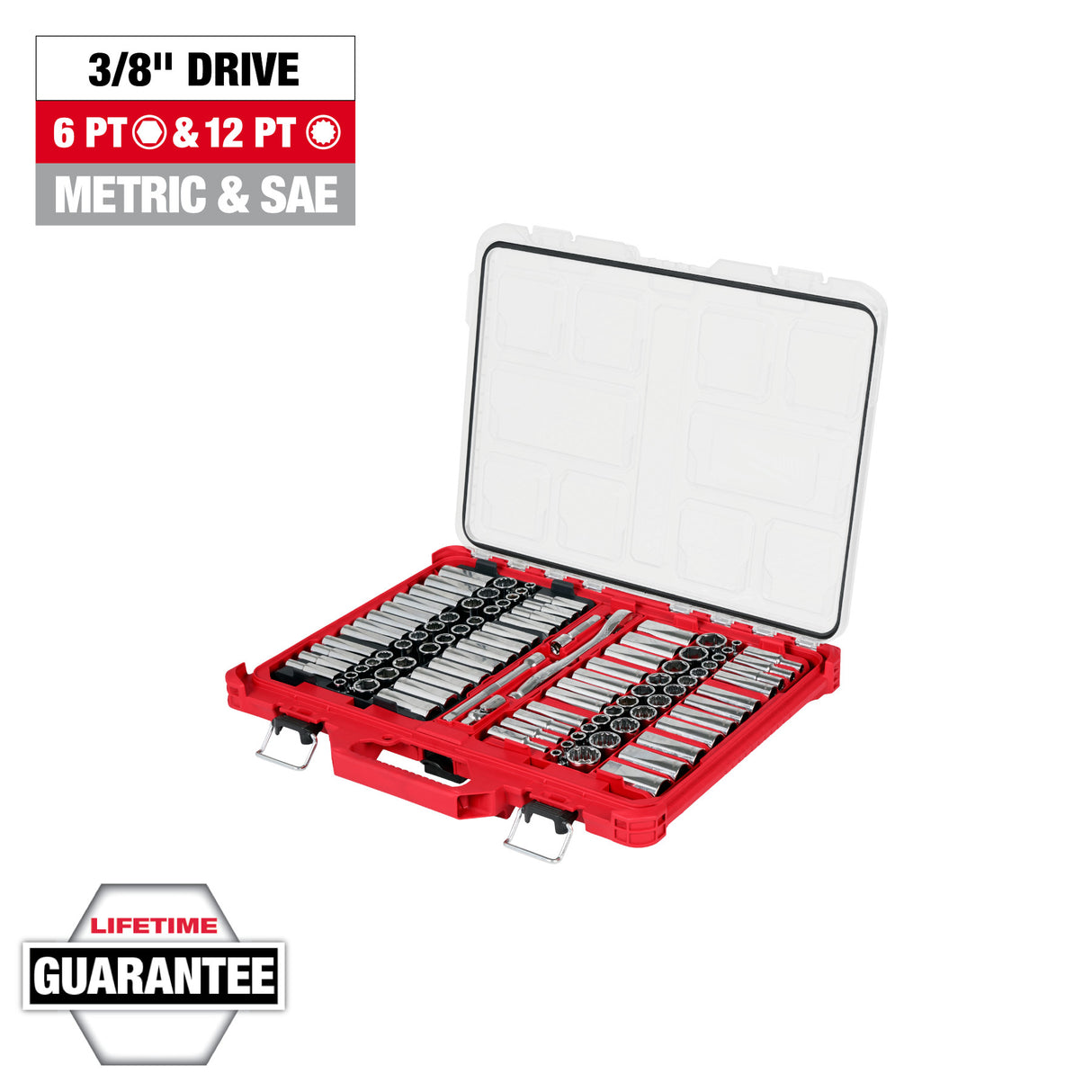 Milwaukee 48-22-9285 98pc 3/8" Drive 6-Pt and 12-Pt Metric & SAE Ratchet & Socket Set with PACKOUT™ Low-Profile Organizer