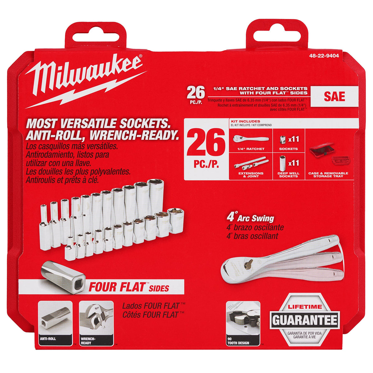 Milwaukee 48-22-9404 1/4" Drive 26pc Ratchet & Socket Set - SAE