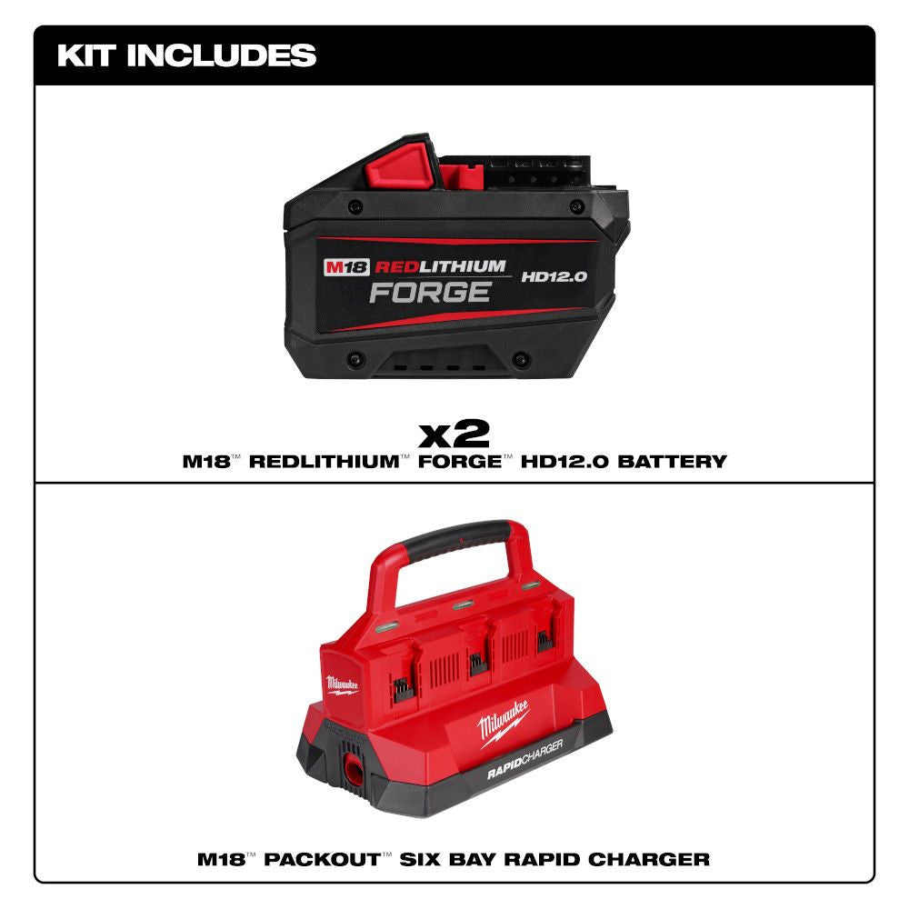 Milwaukee 48-59-1842F M18™ FORGE™ 12.0Ah Starter Kit with 2 Batteries and 6 Bay Rapid Charger