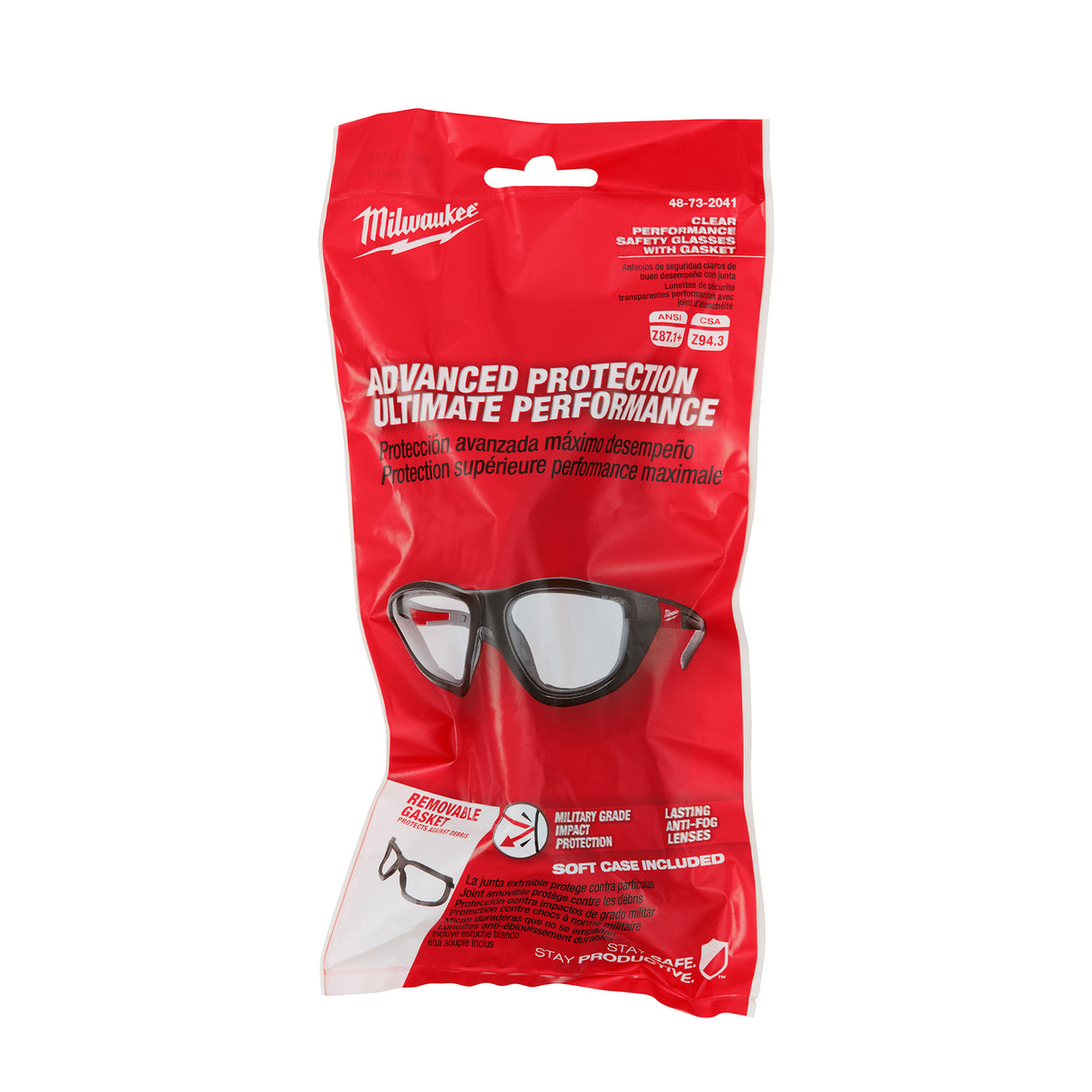Milwaukee 48-73-2041 Clear Performance Safety Glasses with Gasket (Polybag)