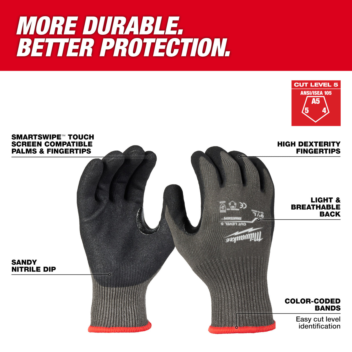 Milwaukee 48-73-8652E Cut Level 5 Nitrile Dipped Gloves - L (12 Pack)