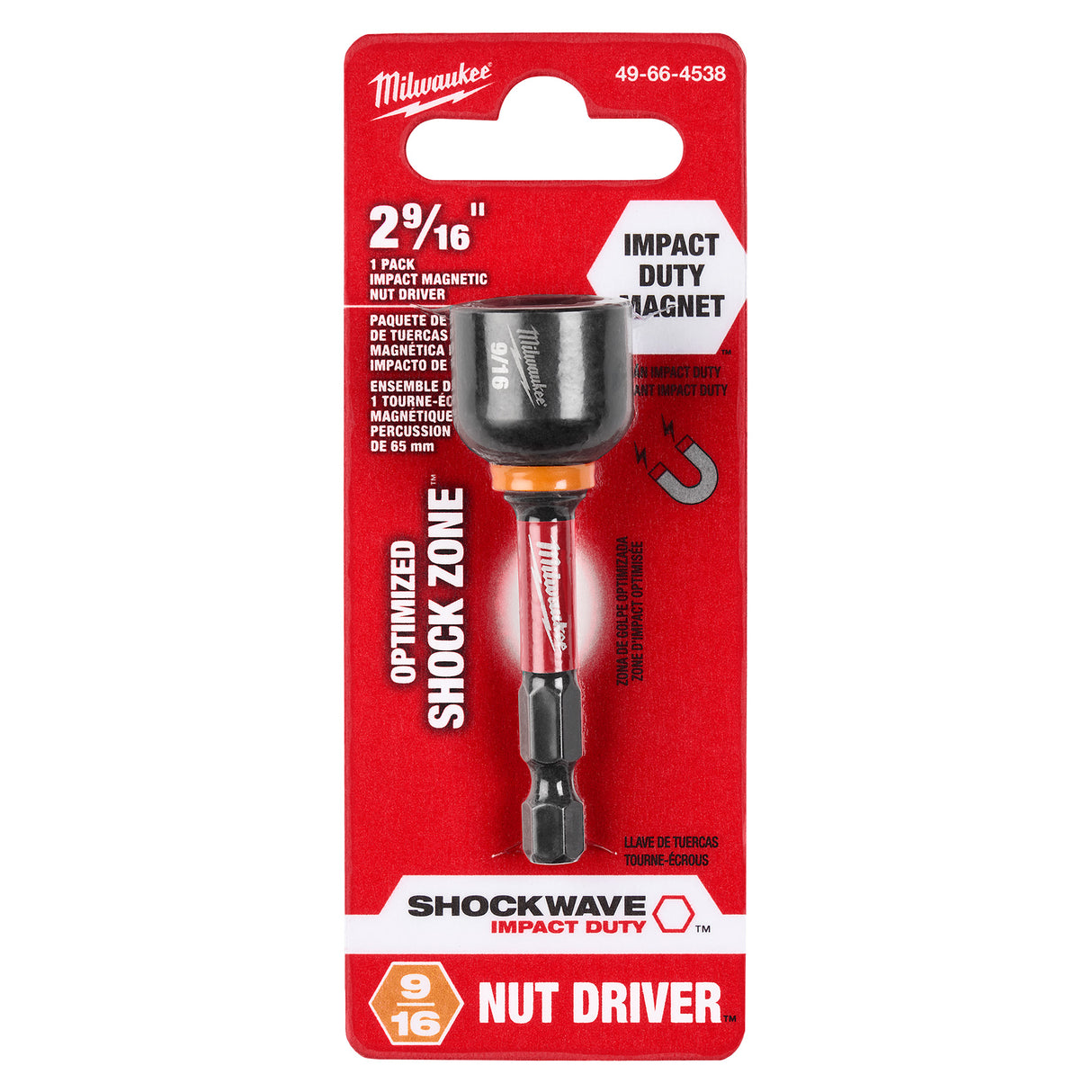Milwaukee 49-66-4538 9/16" x 2-9/16" Magnetic Nut Driver - SHOCKWAVE Impact Duty