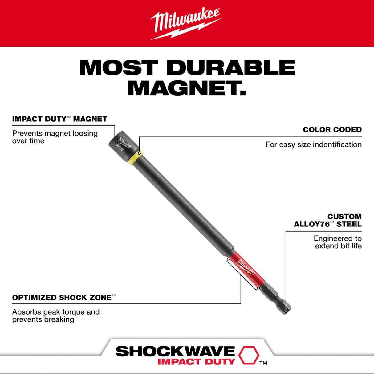 Milwaukee 49-66-4588 9/16" x 6" Magnetic Nut Driver - SHOCKWAVE Impact Duty
