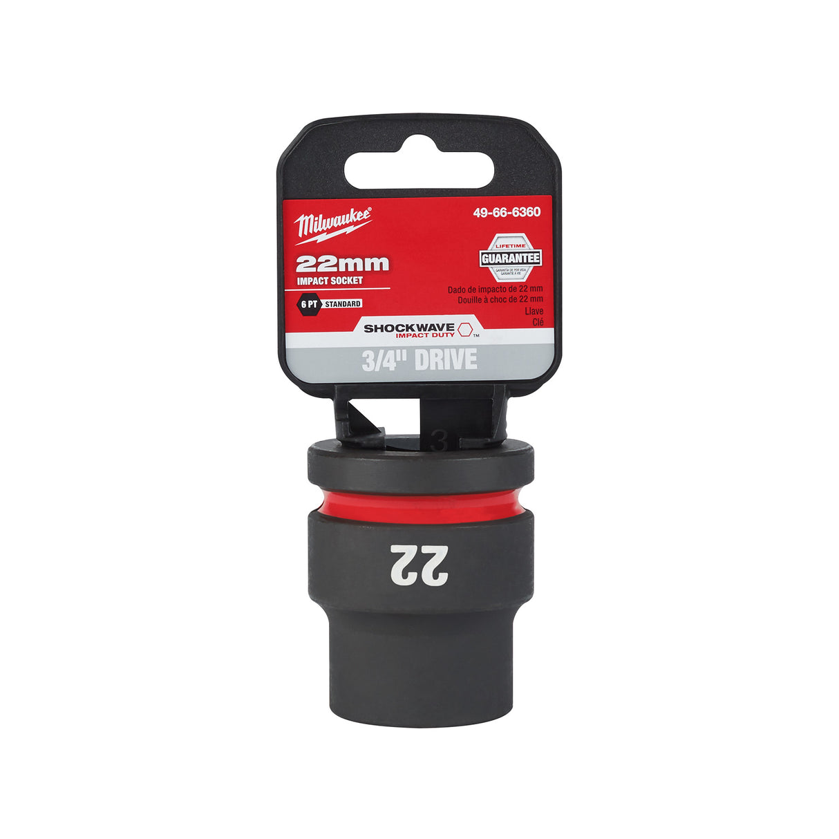Milwaukee SHOCKWAVE™ Impact Duty 3/4" Drive 22MM Standard 6 Point Socket 49-66-6360