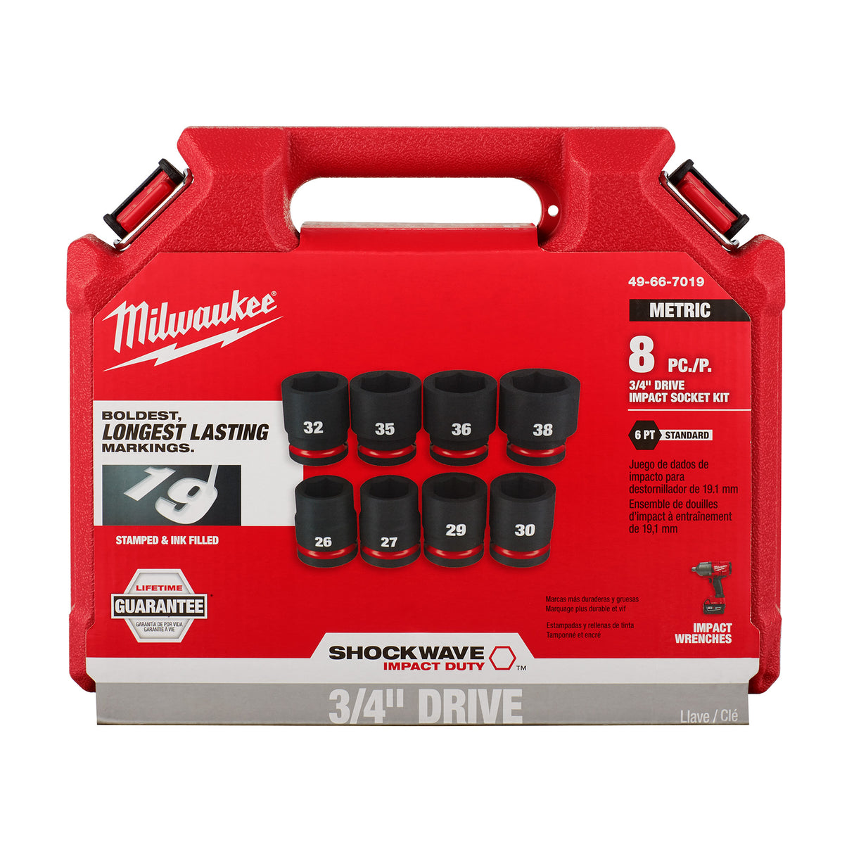 Milwaukee 49-66-7019 8 PC SHOCKWAVE Impact Duty™ 3/4" Drive Metric Standard 6 Point Socket Set