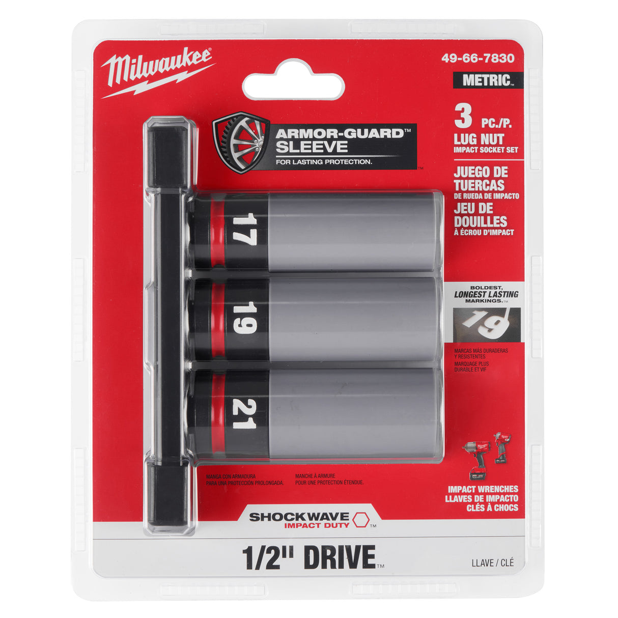 Milwaukee 49-66-7830 SHOCKWAVE Impact Duty™ 1/2 Drive Metric 3PC Lug Nut Wheel Socket Set