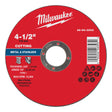 4-1/2" Red cutting disc with Milwaukee logo on a white background