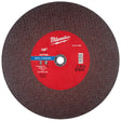 Milwaukee 14" cutting wheel with red label on a white background