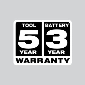 Milwaukee 5 year tool and 3 year battery warranty logo