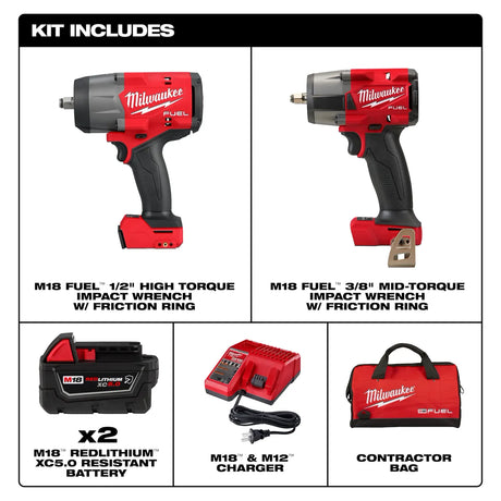 Milwaukee 3010-22 M18 FUEL™ 1/2" HTIW & 3/8" MTIW Automotive Combo Kit