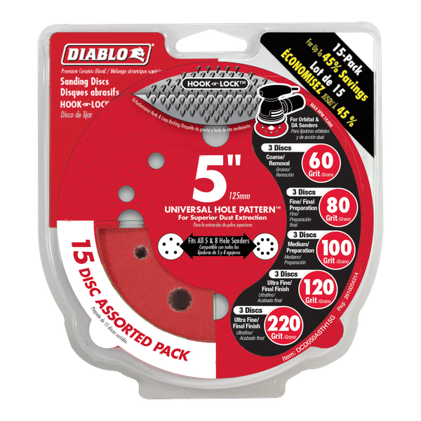 DIABLO DCD050ASTH15G 5" Hook & Lock™ ROS Sanding Disc Set (15-pc)