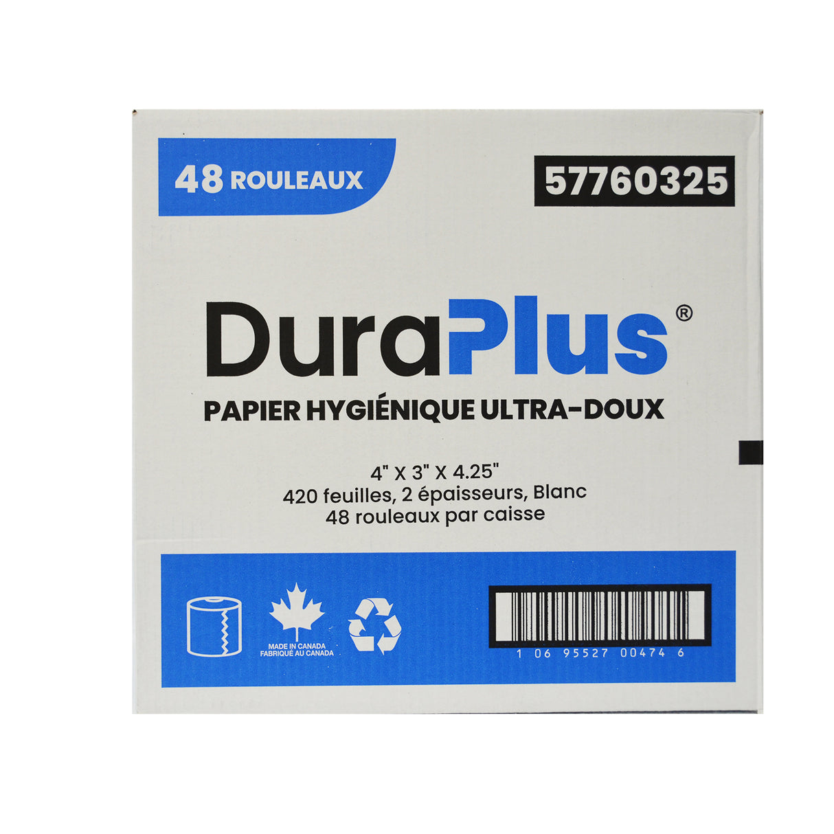 DuraPlus Bathroom Tissue 2-Ply White 48 Rolls/Case 420 Sheets/Roll - 57760325