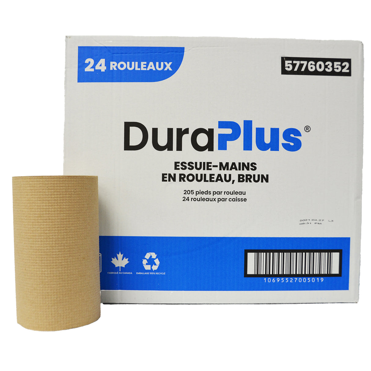 DuraPlus® 57760352 Hardwound Paper Towel, Kraft, 205 ft, 24 Rolls/Case