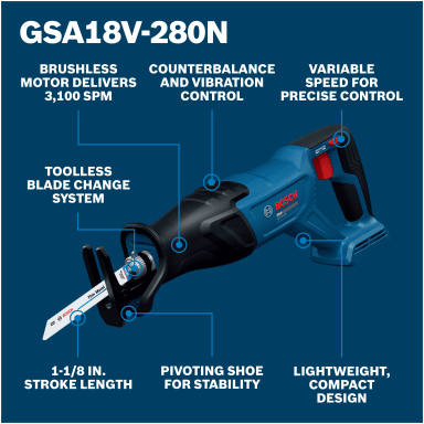 Bosch GSA18V-280N 18V Brushless Reciprocating Saw (Tool Only)