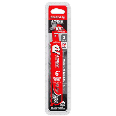 DIABLO DS0610CFA3 6" 10TPI AMPED™ Steel Demon™ Carbide Teeth Reciprocating Saw Blade for Medium Metal (3-pk)