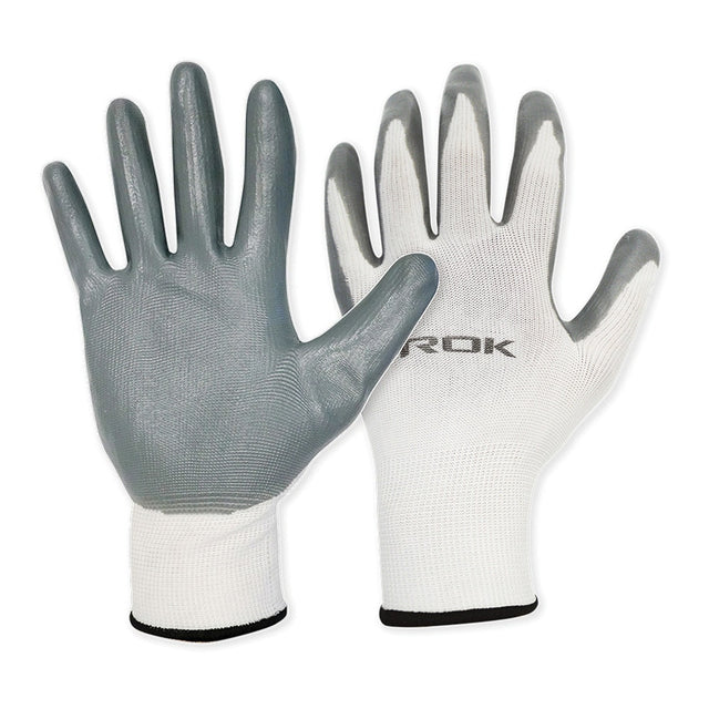 ROK 70810 Nitrile Coated Gloves Grey / White 6pk